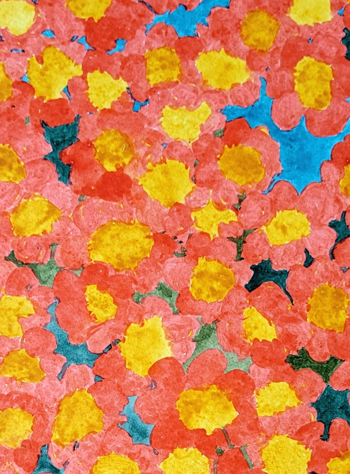Profusion de fleurs entre ciel et terre, encre à base de gomme laque sur papier aquarelle, Eveline David-Valette