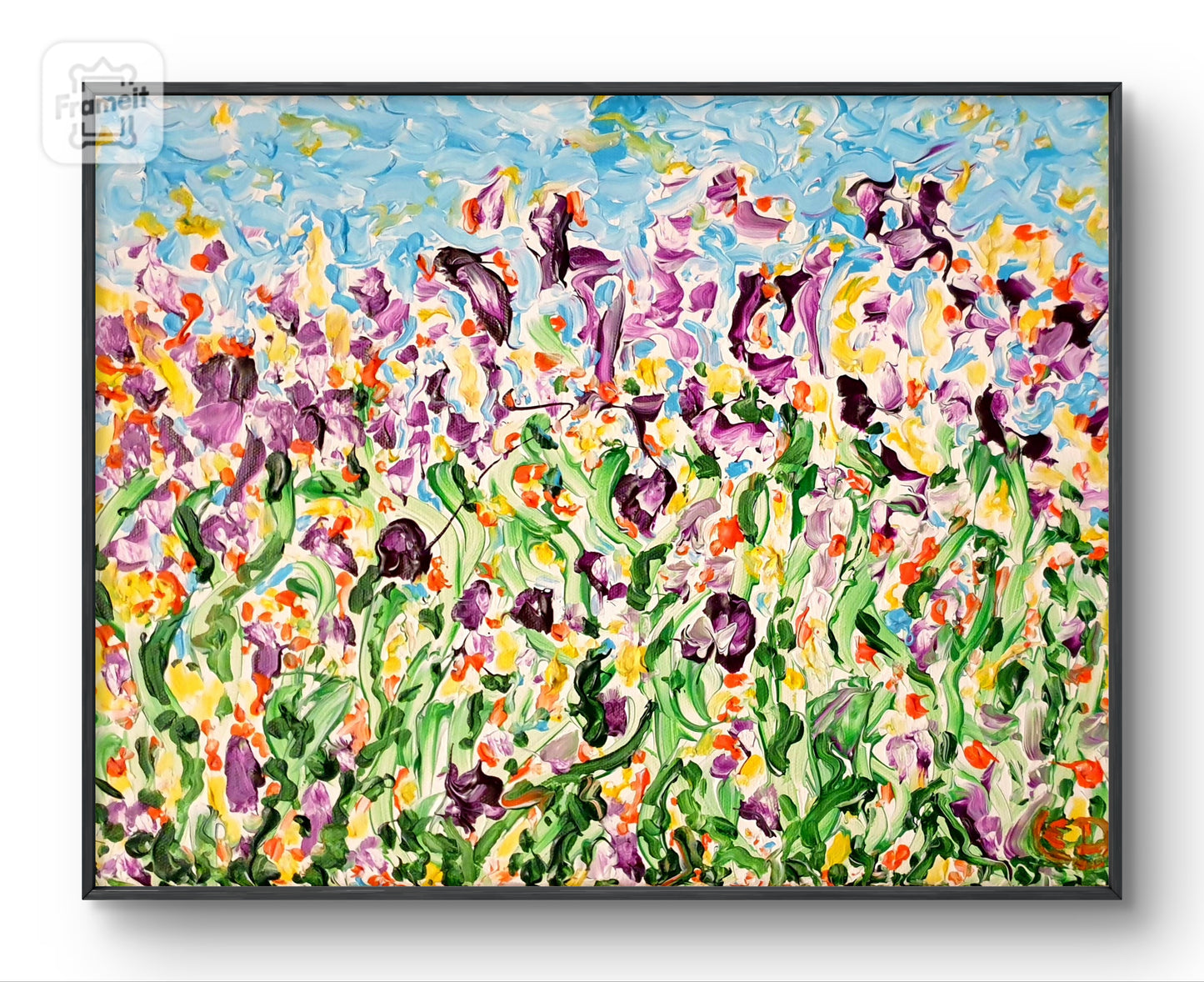 Prairie fleurie violette, peinture contemporaine, Eveline David-Valette