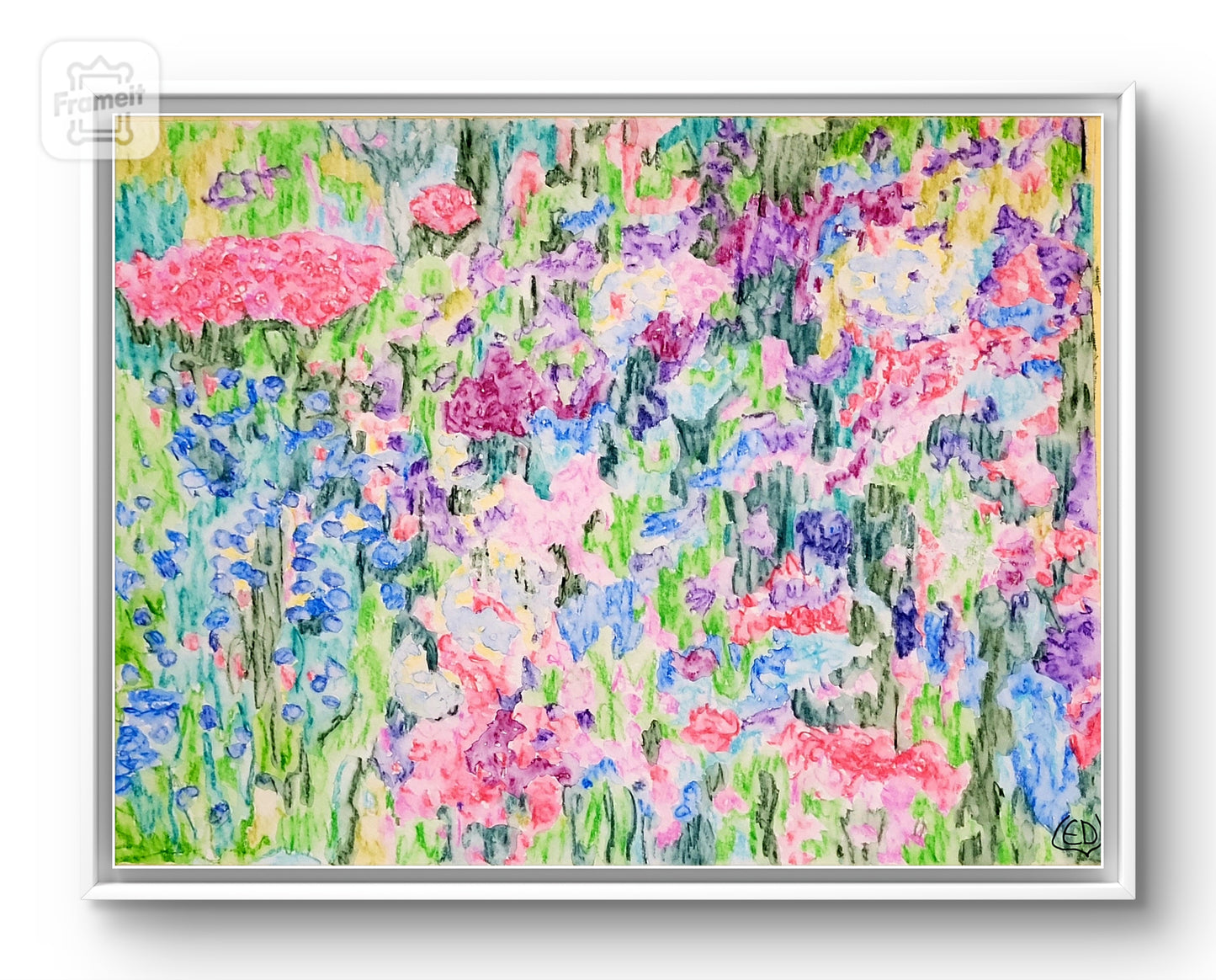 Fleurs en jachère, dessin aquarellé contemporain, Eveline David-Valette