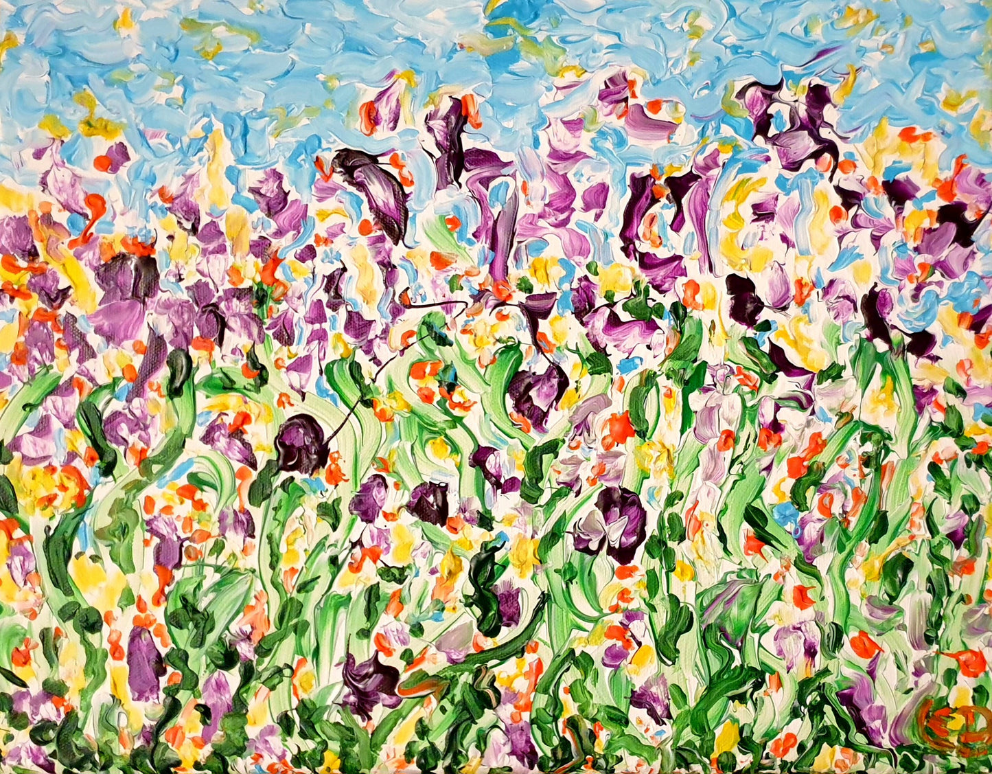 Prairie fleurie violette, peinture contemporaine, Eveline David-Valette