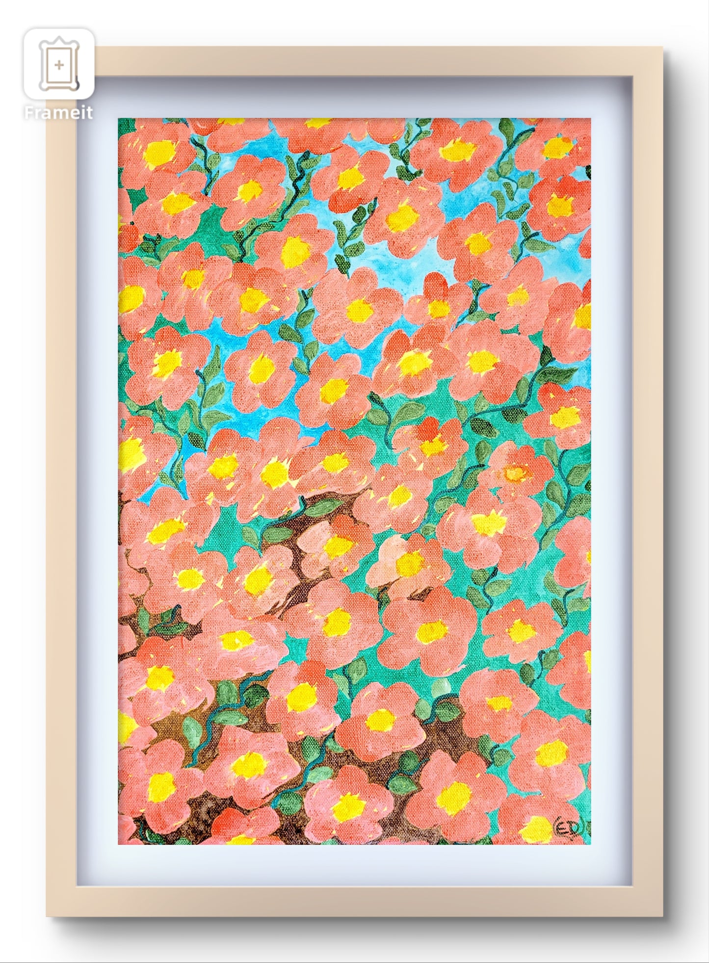 Fleurs entre terre et ciel, encre sur châssis toilé, Eveline David-Valette
