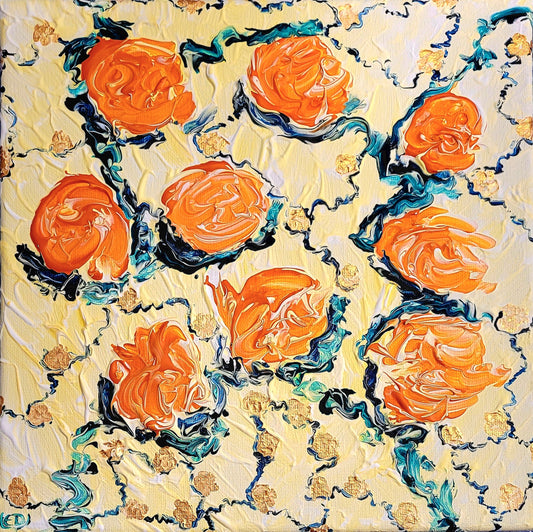 Fantaisie orange, peinture contemporaine, Eveline David-Valette