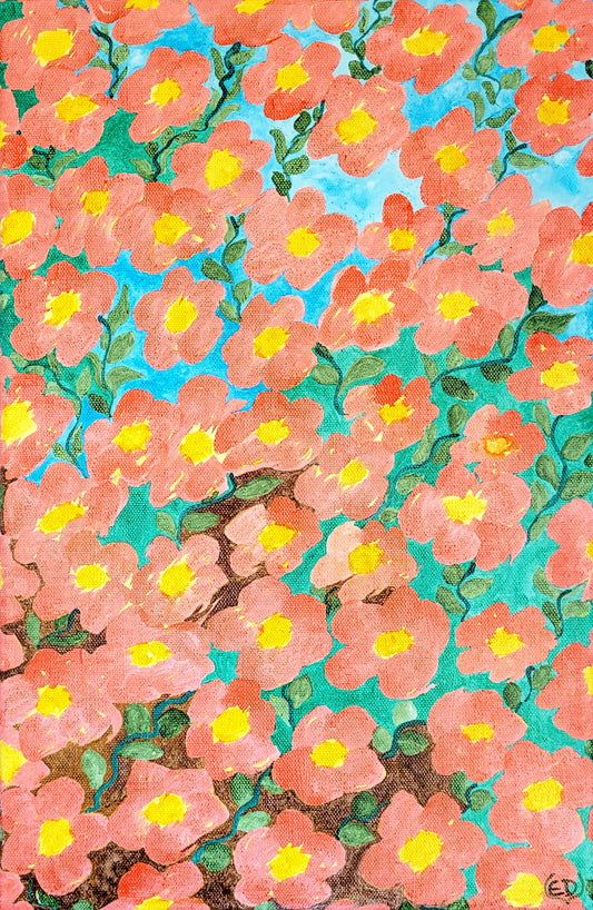 Fleurs entre terre et ciel, encre sur châssis toilé, Eveline David-Valette