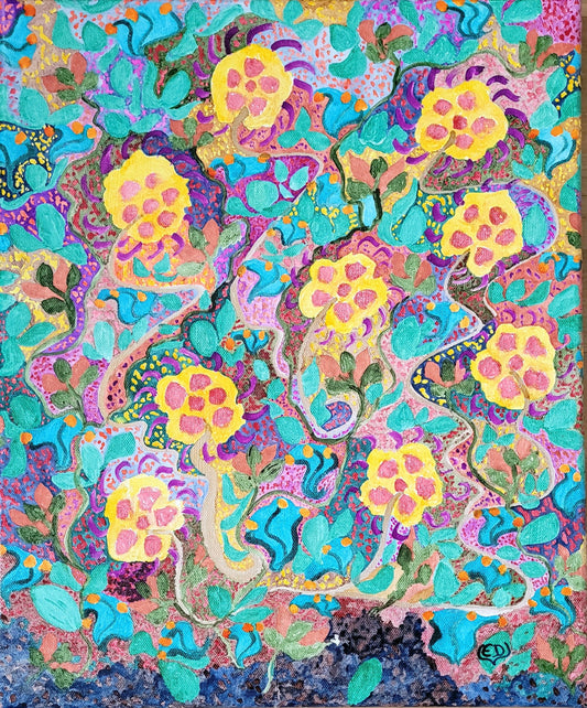 Fleurs fantastiques, encre sur châssis toilé, Eveline David-Valette